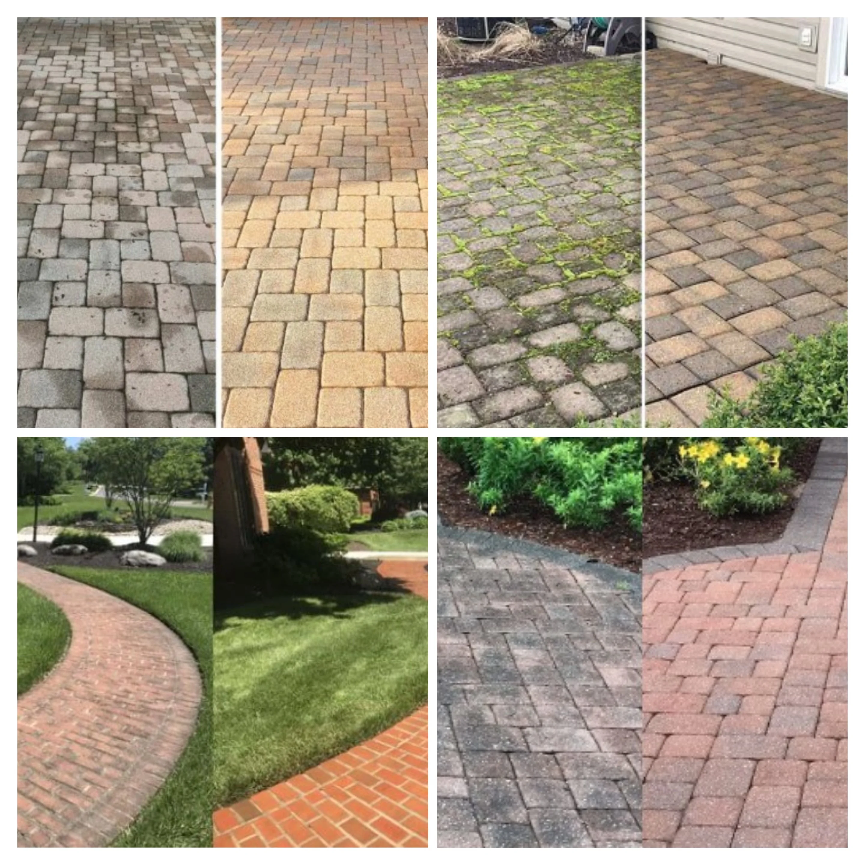 Restored paver surfaces with vibrant color after pressure washing